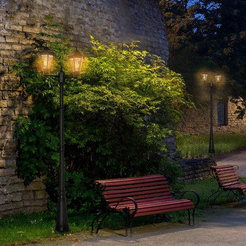 Rootz - Outdoor Lamp Pole - Retro Double Lantern - With Solar Panel - Garden Light -  Solar Garden Lanterns - Aluminum/Glass - Black - 22 x 72 x 248 cm