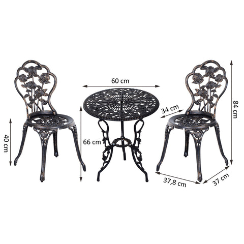 Rootz Garden Set - 3-Part - Table - 2 Chairs - Garden Furniture - Seating Group - Metal - Aluminum - Bronze