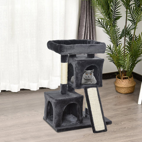 Rootz Scratching Post - Cat Bed - Play Tree - Climbing Cave - Plush - Dark Grey