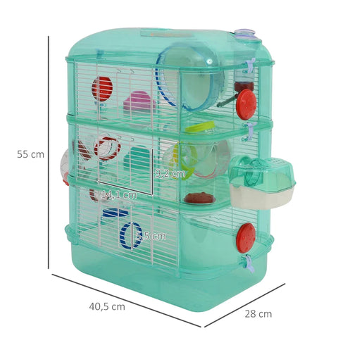 Rootz Animal Cage - Small Animal Cage - Balance Bike - Feeding Bowl - Drinking Bottle - Green - 40.5 X 28 X 55 Cm