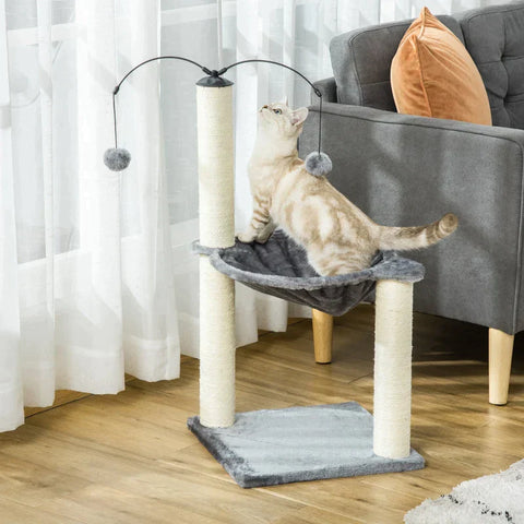Rootz Scratching Post - Cat Tree - Cat Play Tree - Climbing Tree - Grey - 39.5x39.5x83 cm