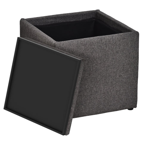 Rootz Hocker - Storage space - Pouf - Linen - Tray - Stool - 42 x 42 x 41 cm - Dark gray