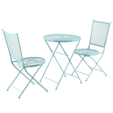 Rootz Bistro-Set – Gartensitzgruppe – Gartengruppenbestuhlung – Gruppenbestuhlung – 1 klappbarer Tisch + 2 klappbare Stühle – Metall – Hellblau