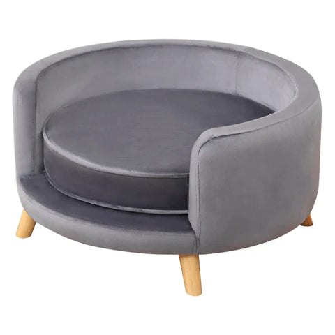 Rootz Dog Sofa - Soft Seat Cushion - Removable Cover - For Dogs Up To 10 Kg - Eucalyptus Wood - Gray - 68 x 68 x 35cm