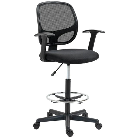 Rootz Drawing Chair With Footrest - 5 Castors - Height-adjustable - Steel - Mesh Fabric - Black - 60L x 56W x 132H cm