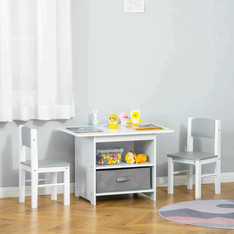 Rootz Kinderstoelen Tafelset - Kindertafel - Met 2 Opbergmanden - Zitgroep Voor Peuters - Wit/Grijs - 71 x 48 x 49 cm
