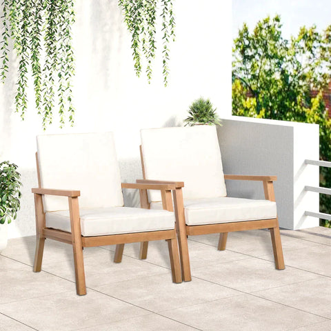 Rootz Armchairs - 2 Garden Chairs - Garden Sofa - With Seat Cushions - Wood/Polyester/Foam - Brown/Beige - 66 x 77.5 x 74.5 cm