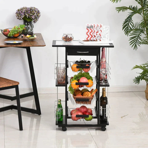 Rootz Kitchen Trolley - Serving Trolley - Trolley - Indoor - Outdoor - Black -  W57 x D37 x H83 cm