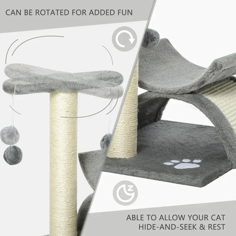 Rootz Scratching Post - Play Tree - Chipboard - Light Gray - 40 x 30 x 43 cm