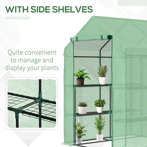 Rootz Foil Greenhouse - Walk-in Greenhouse With 8 Shelves - Tomato Greenhouse - Cold Frame With Door - Steel - PE Plastic - Green - 143 x 138 x 195 cm