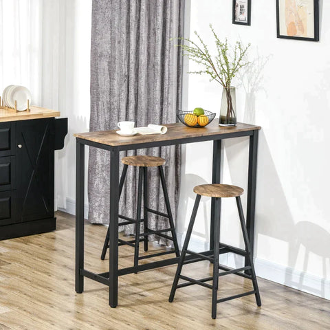 Rootz Bar Table Set - Bar Table - With Stools - Industrial Design - 1 Table - 2 Stools - MDF/Steel - Rustic Brown