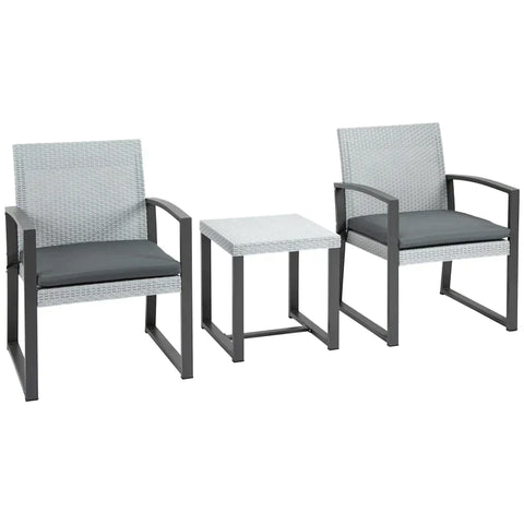 Rootz Rattan-Bistro-Set – 3-teiliges Bistro-Set – Poly-Rattan-Bistro-Set – Balkonmöbel-Set – Gartenmöbel-Set – mit Beistelltisch – Garten-Set – Sitzgarnitur – Stahl – Schwarz/Grau