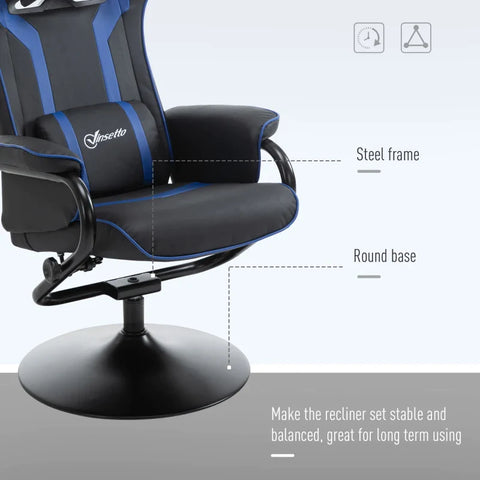 Rootz Relaxation Chair - Footstool - Including Headrest - Lumbar Cushion - Backrest Adjustable - Plastic+steel - Dark Gray + Blue - 67W x 82.5D x 103H cm