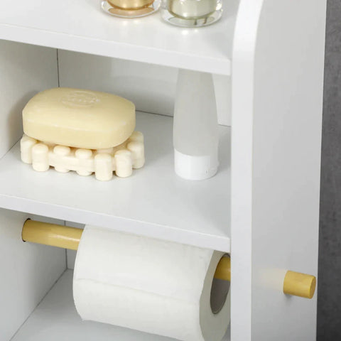 Rootz Bathroom Cabinet - Slim Shelves - Closet Compartment - Toilet Paper Holder - Chipboard - White - 23 x 18 x 100 cm