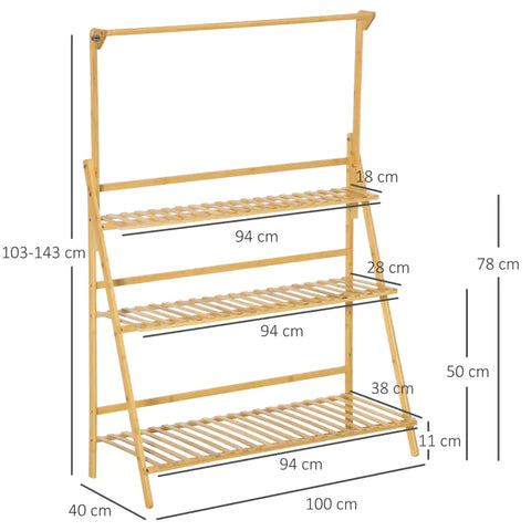 Rootz Houten Plantenstandaard - Ladderplank - Verstelbaar - Hanghoogte Bloemenstandaard - Hangende Bamboe - Naturel - Binnen - Buiten - 100 x 40 x 143 cm