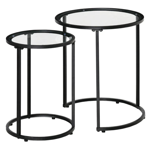 Rootz Set Of 2 Stackable Side Tables - Modern Design - Stylish Living Room Furniture - Black + Transparent - 50cm x 50cm x 58cm