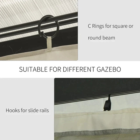 Rootz Side Panels - 4 Side Panels For Gazebo With Hooks - Party Tent - Double-sided Zipper - Polyester - Beige - 352 x 205 cm