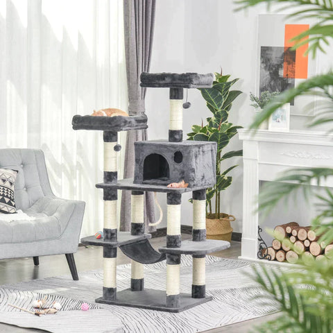 Rootz Cat Tree - Cat House - Climbing Tree With Hammock - Cat Play Tower - Dark Gray - 60 x 48 x 144 cm