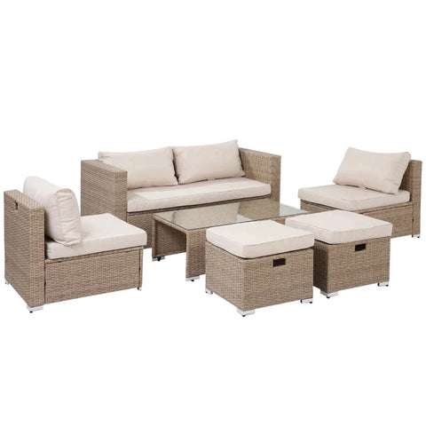 Rootz Sofa Set - Rattan Seating Set - Garden Furniture Set - Coffee Table - Metal - Khaki/Beige