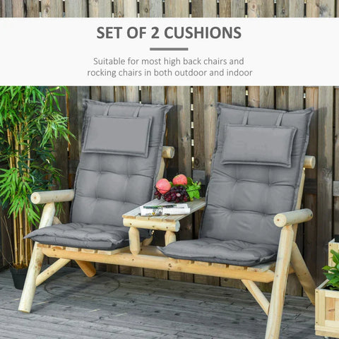 Rootz 2 Pcs. Garden Chair Cushion Seat - Chair Pad - Pad For Garden Chair - Seat Cushion With Backrest - Indoor And Outdoor Use - Dark Grey - 120 x 50 x 9 cm