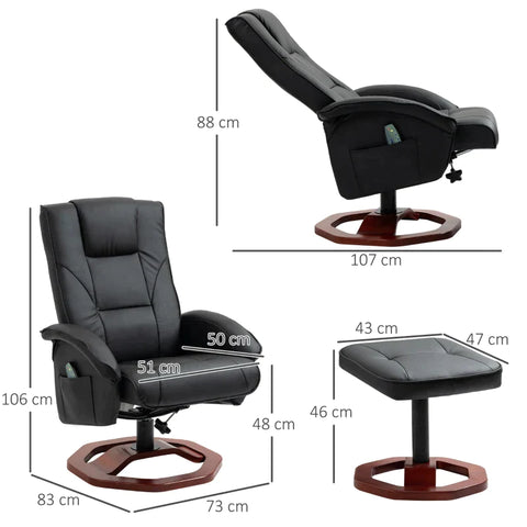 Rootz Massage Chair - Relaxation Chair - With Footstool - 10 Massage Points - Reclining Function - Rotating Seat - Black - 73 x 83 x 106cm