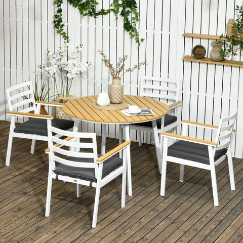 Rootz Garden Furniture Sets - 4 Person Seating Set - 1 Table - 4 Chairs - Weather Resistant - Brown + White + Gray - 105cm x 105cm x 74cm
