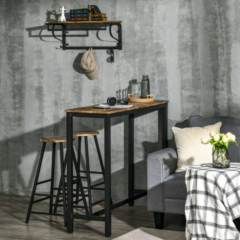 Rootz Bar Table Set - Bar Table - With Stools - Industrial Design - 1 Table - 2 Stools - MDF/Steel - Rustic Brown