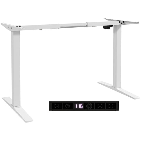 Rootz Standing Desk Frame - Height Adjustable - 2 Memory Buttons - LED Display - Anti-collision Technology - Steel - White - 110L x 60W x 71-116H cm