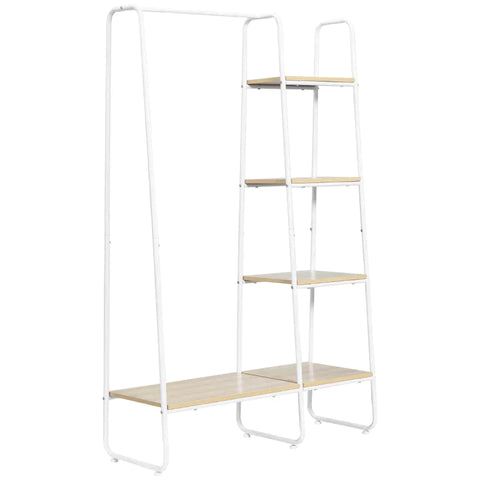 Rootz Clothes Rack - Clothes Stand - Coat Stand - 5 Shelves - 1 Clothes Rail - Natural + White - 101 cm x 39 cm x 160 cm