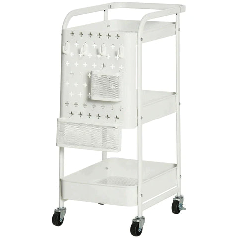 Rootz Kitchen Trolley - Trolley - With 3 Shelves And Side Panel - Steel/PP - White - 51.5 x 32 x 75.6 cm