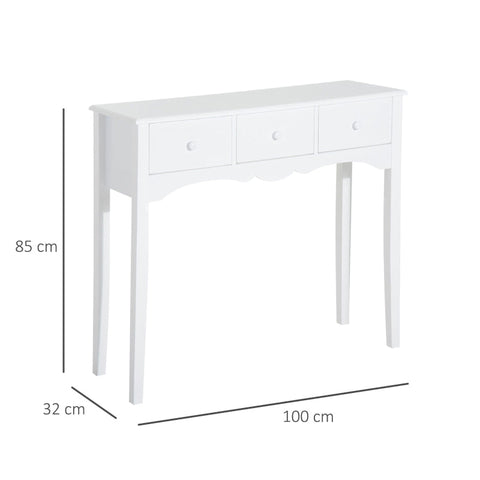 Rootz Console Tafel - Bijzettafel - Decoratieve Tafel - Console Ladetafel - MDF - Wit - 100 x 32 x 85 cm