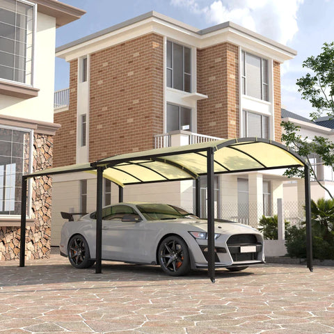 Rootz Carport - Extendable - Weather Resistant - Carport Retractable Wheels - Beige - 563L x 303W x 239H cm