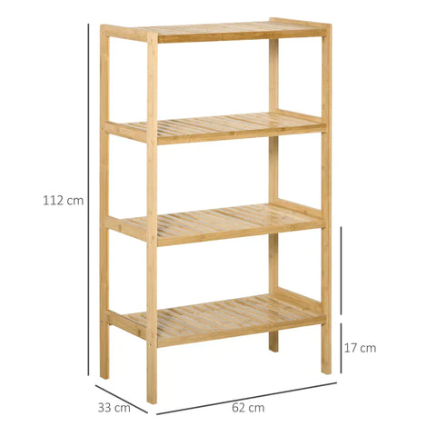 Rootz Storage Rack - 4-tier Bamboo Shelf - Living Room - Bathroom - Balcony - Kitchen - Natural - 62 x 33 x 112 cm