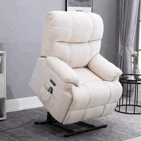 Rootz Armchair - Tv Armchair - Massage Chair With Stand-up Aid - Relaxation Chair With Heating Function - Adjustable Angle - USB Remote Control - Cream - 83 x 95 x 105 cm