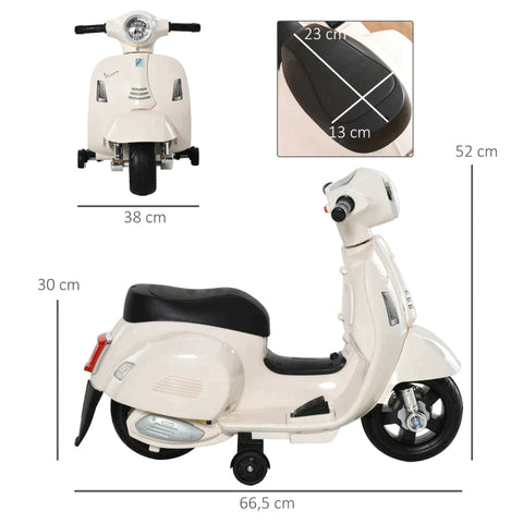 Rootz VESPA - Electric Motorcycle - Children's Motorcycle - Electric Vehicle - LED Light - Metal - White - 66.5 x 38 x 52 cm