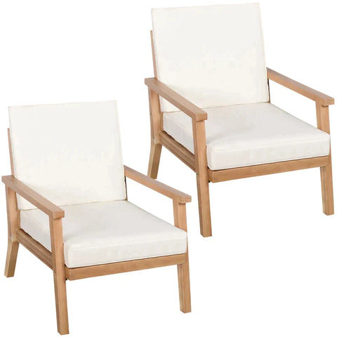 Rootz Armchairs - 2 Garden Chairs - Garden Sofa - With Seat Cushions - Wood/Polyester/Foam - Brown/Beige - 66 x 77.5 x 74.5 cm