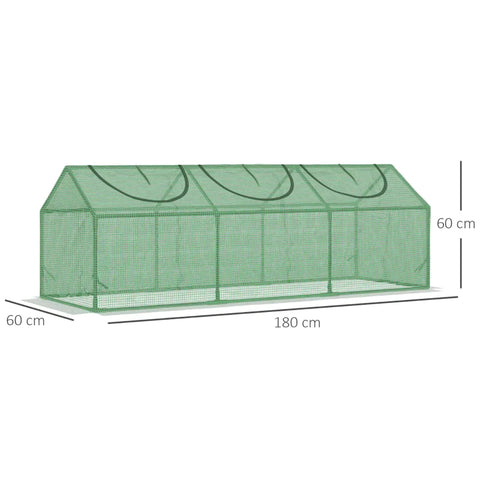 Rootz Greenhouse - Weather Resistant - Roll Up Windows - Green - 180cm x 60cm x 60cm