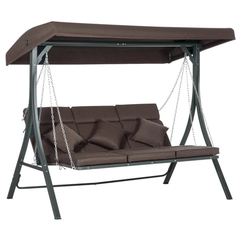 Rootz 3-person Porch Swing - Garden Swing - Adjustable Sun Canopy - Up To 270 Kg - Brown - 198 x 118 x 168 cm