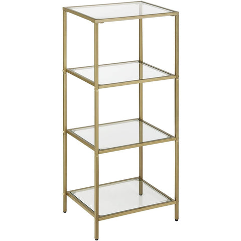 Rootz 2 Side Table - Rectangular Glass Table - Gold Iron Frame - Bathroom Cabinet - Adjustable Legs - 40 x 30 x 95 cm (LxWxH)