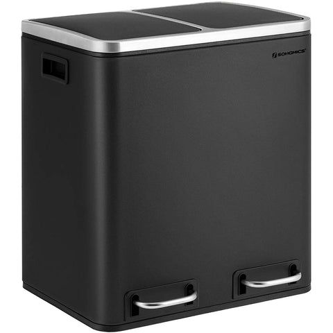 Rootz Trash Can Waste Separation 30 Liter - Trash Cans - Pedal Bin - Black - 41 x 36 x 47 cm