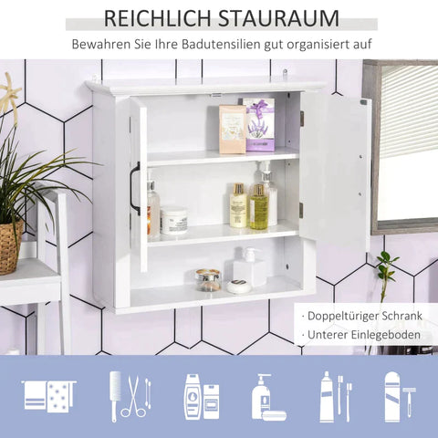 Rootz Cabinet - Bathroom Cabinet - Kitchen Cabinet - Wall Cabinet - Bathroom Shelf - Wood - White - 60 x 19.8 x 58 cm