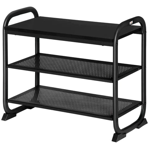 Rootz Schoenenrek - Schoenenbank - Opbergrek - Met 3 Planken - Metaal - Zwart - 62L x 30B x 52H cm