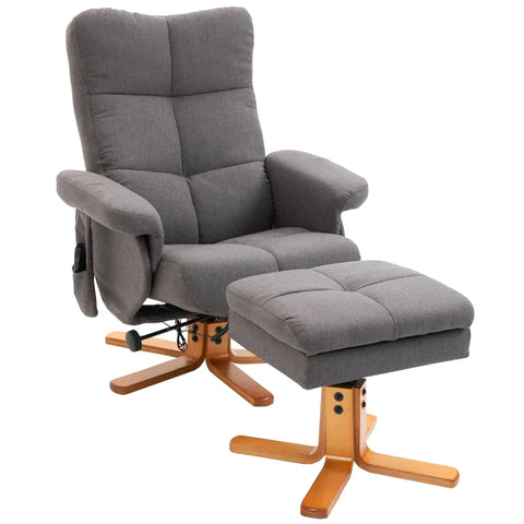 Rootz Relaxation Chair - Massage Chair With Footstool - TV Chair With Massage Function - Reclining Chair With Wooden Leg - Polyester - Dark Grey - 80 x 86 x 99 cm
