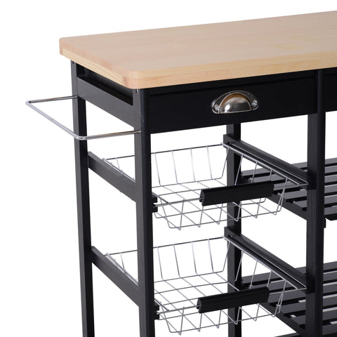 Rootz Keukentrolley - Keukentrolley - Serveerwagen - Wijnrek - Op wielen - MDF - Hout - Zwart - Naturel - 74 x 37 x 76 cm