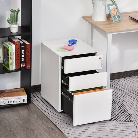 Rootz File Cabinet - Drawer Unit - Steel - Office Cabinet - Including Locker - White
