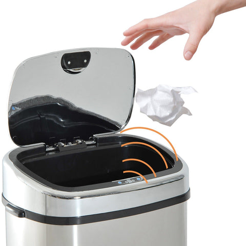Rootz Prullenbak - 68L - Vuilnisbak - Automatische Vuilnisbak - Bewegingssensor - RVS - Zilver - Zwart - 40,5 x 29,5 x 78 cm