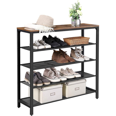 Rootz Shoe Rack - Shoe Cabinet for 16 Pairs of Shoes - Industrial Vintage Design - Wood and Metal - 100 x 30 x 92.5 cm