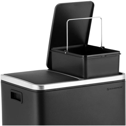 Rootz Trash Can Waste Separation 30 Liter - Trash Cans - Pedal Bin - Black - 41 x 36 x 47 cm