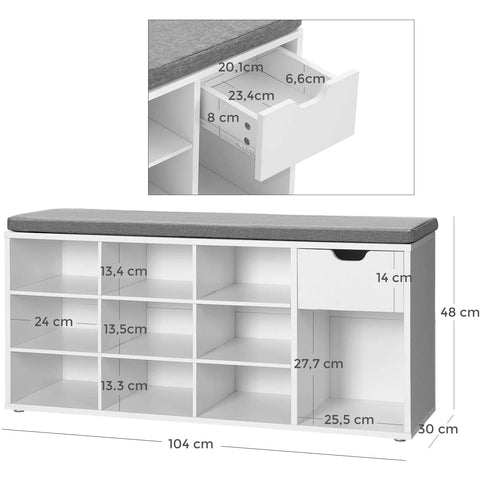 Rootz Shoe cabinet - Shoe rack - 10 Pairs of Shoes - Shoe cabinets - White - 104 x 30 x 48 cm