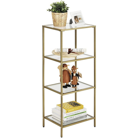 Rootz 2 Side Table - Rectangular Glass Table - Gold Iron Frame - Bathroom Cabinet - Adjustable Legs - 40 x 30 x 95 cm (LxWxH)
